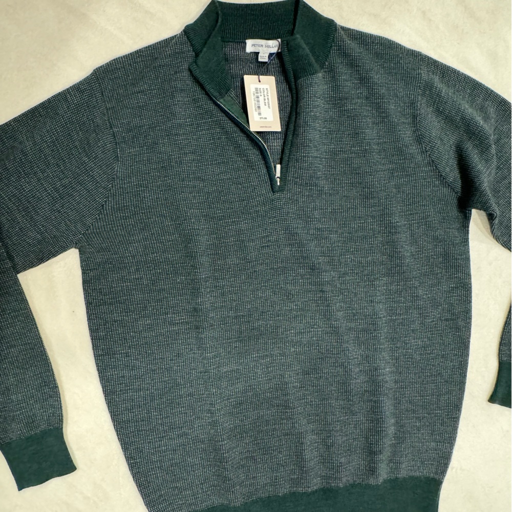 Peter Millar Green Birdseye Quarter Zip